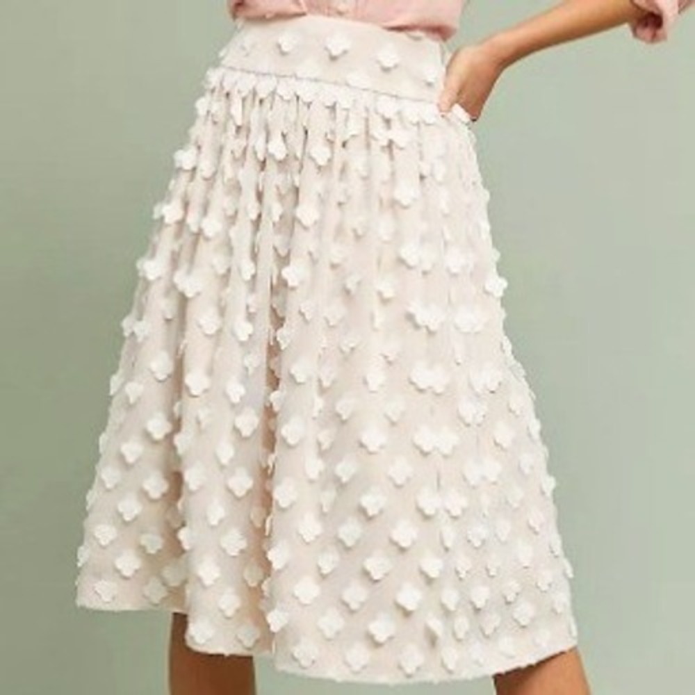 ANTHROPOLOGIE ELIZA J. Women 4 3D Floral Fit Flare Midi Skirt High Waisted Tulle